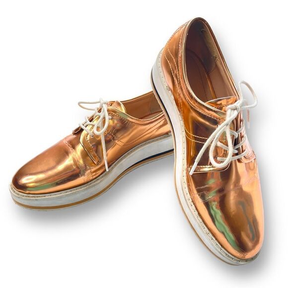 Zara Woman Rose Gold Oxfords, Size 8.5 (39) - Picture 2 of 11